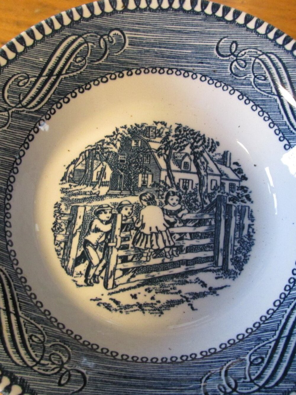vtg currier ives lot of 9 berry bowls open gate kid swinging on gate royal china